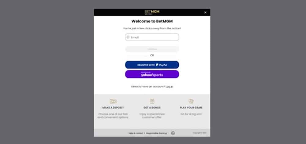 BetMGM Signup form Screenshot