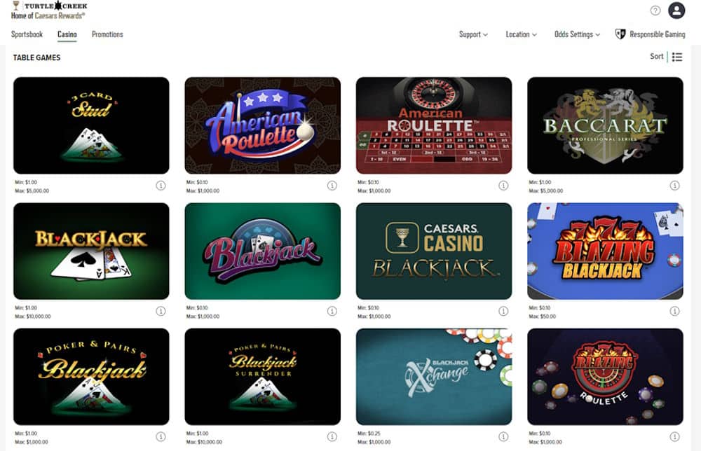 Caesars casino table games screenshot