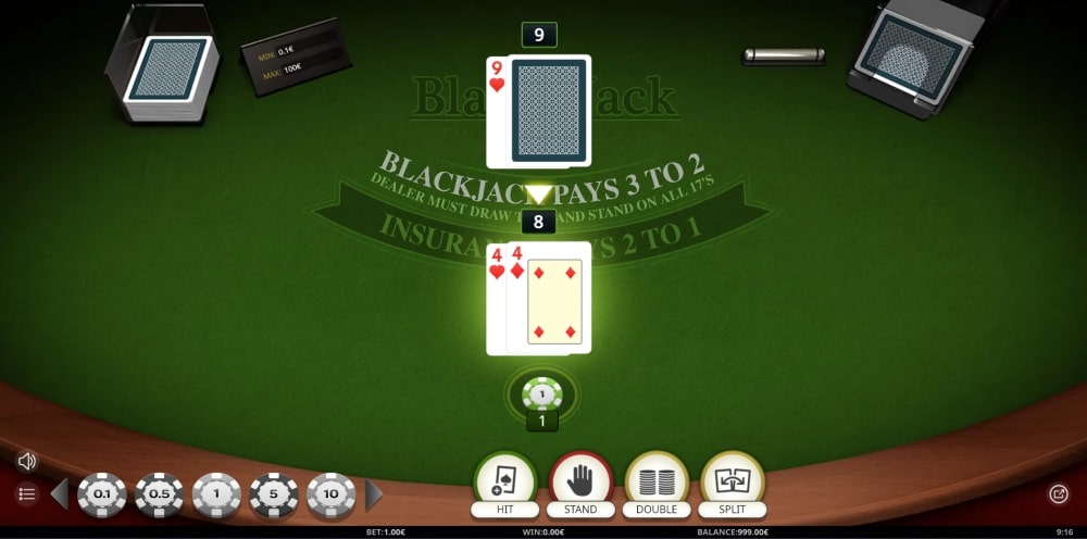 Screenshot of an online blackjack table